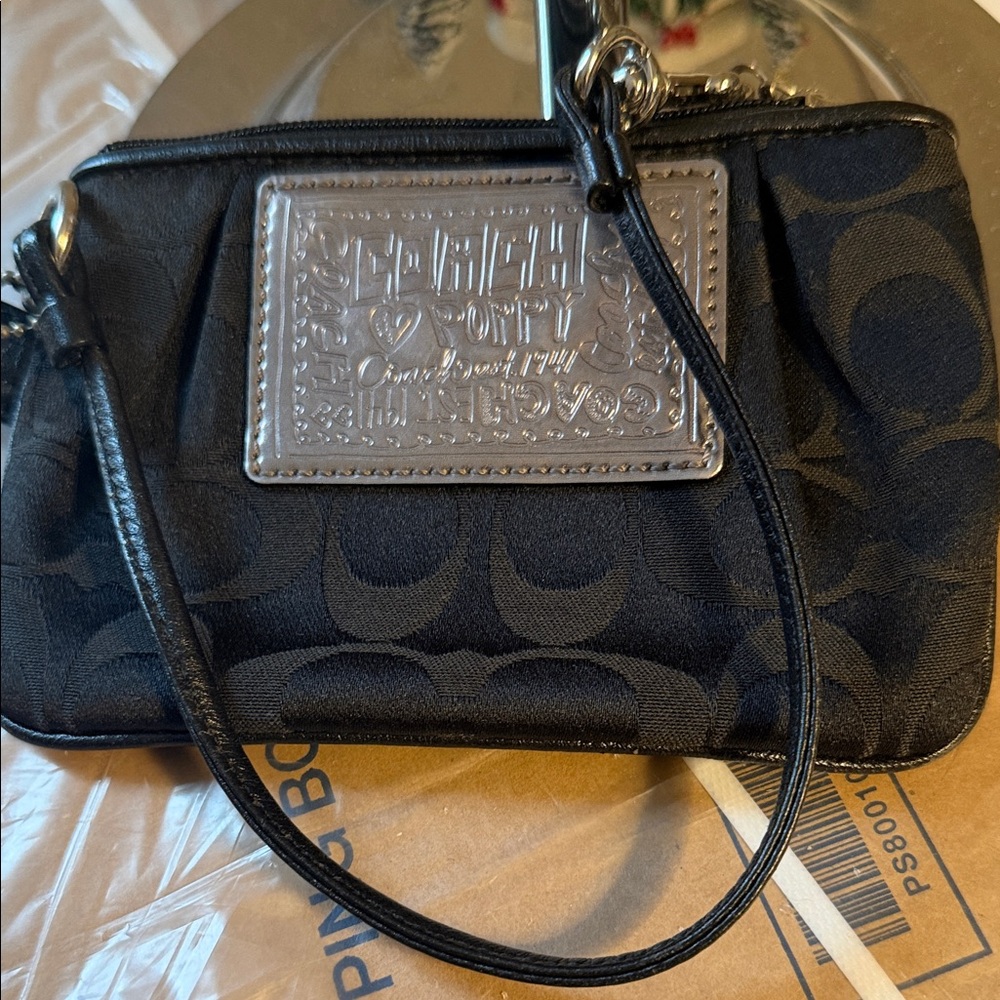 Coach Black and Gray Embossed Wristlet
